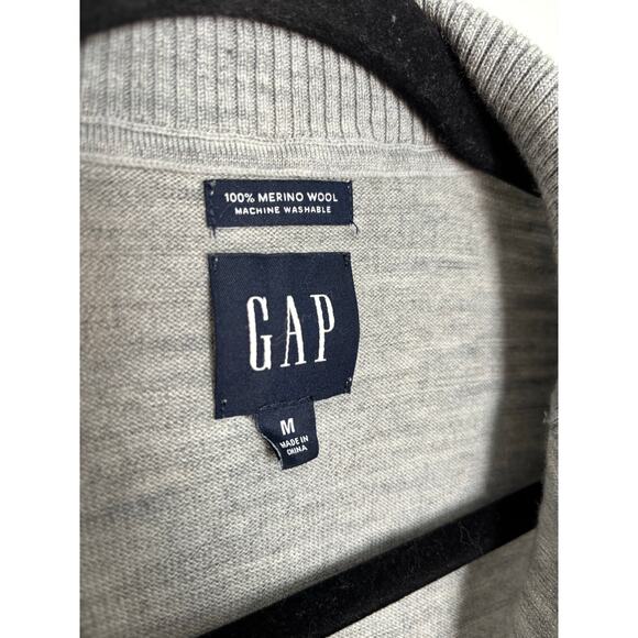 GAP Men’s Gray 100% Merino Wool Quarter-Zip Sweater Size M Soft Knit - Picture 6 of 6